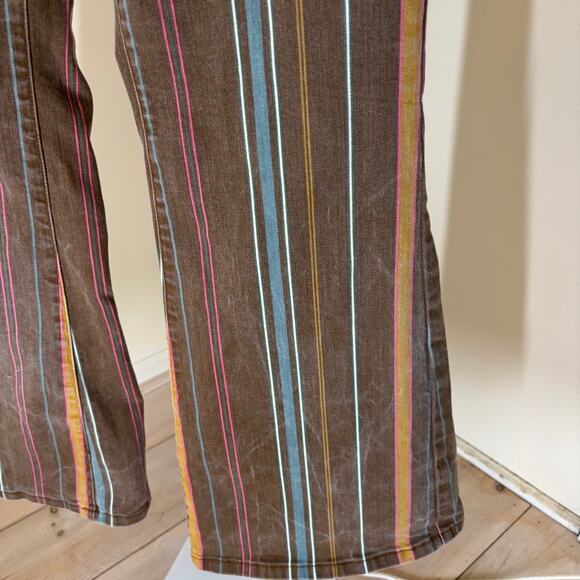 Judy Blue EUC Women's Plus Brown Vertical Striped Flare Jeans Boho Retro 20W - Picture 5 of 13